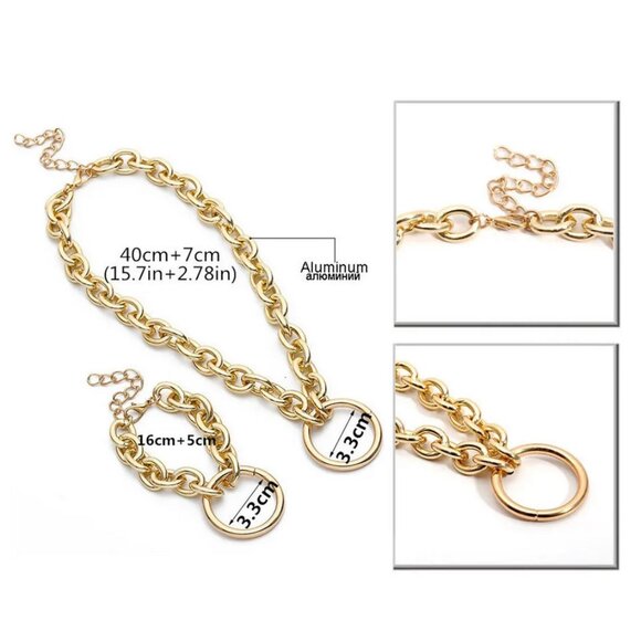 ❤️5/$15💚 Large Chunky Punk Eternity Collar O-ring Jewelry Set Necklace Bracelet - Picture 3 of 3